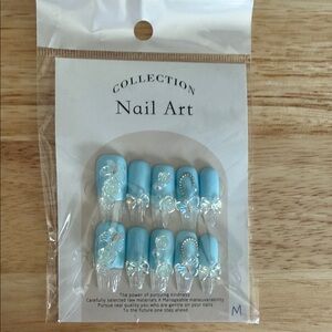 Nail Art Collection Women’s Press-On Nails in Light Blue with 3D Floral Accents
